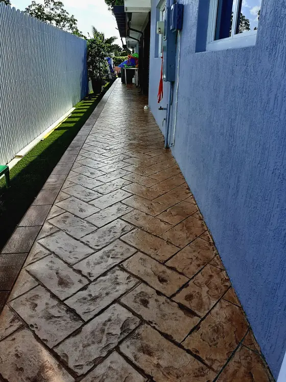 Stamped side walkway