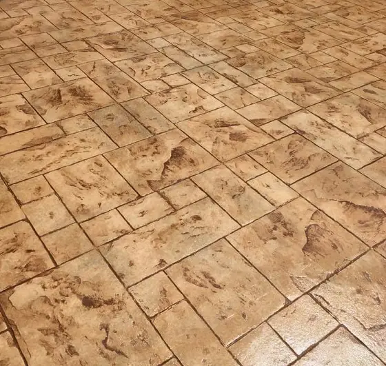 Tan ashlar stamped patio