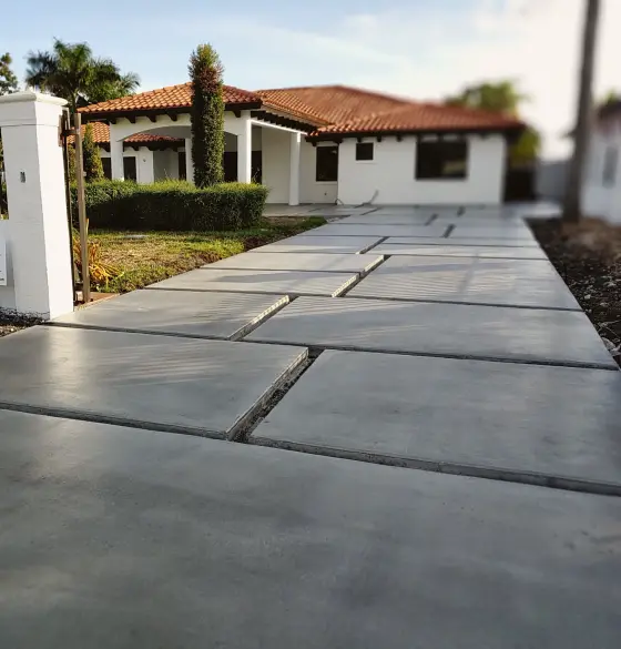 Modern slab driveway with open joints