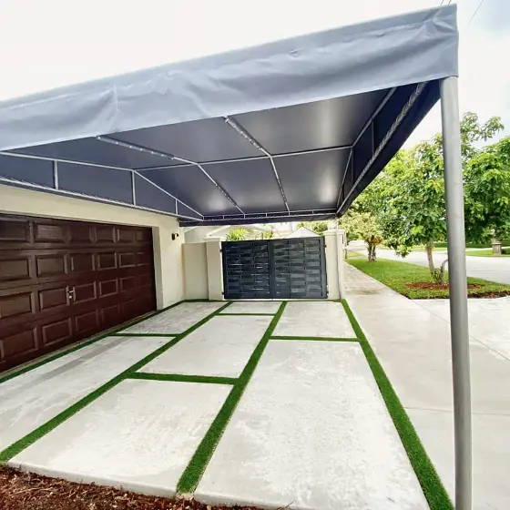 Slab pad under a carport canopy
