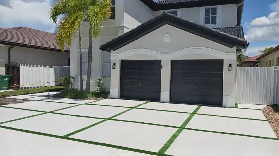 Two-car garage slab driveway