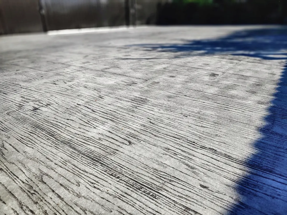 Close-up of wood-plank stamped concrete