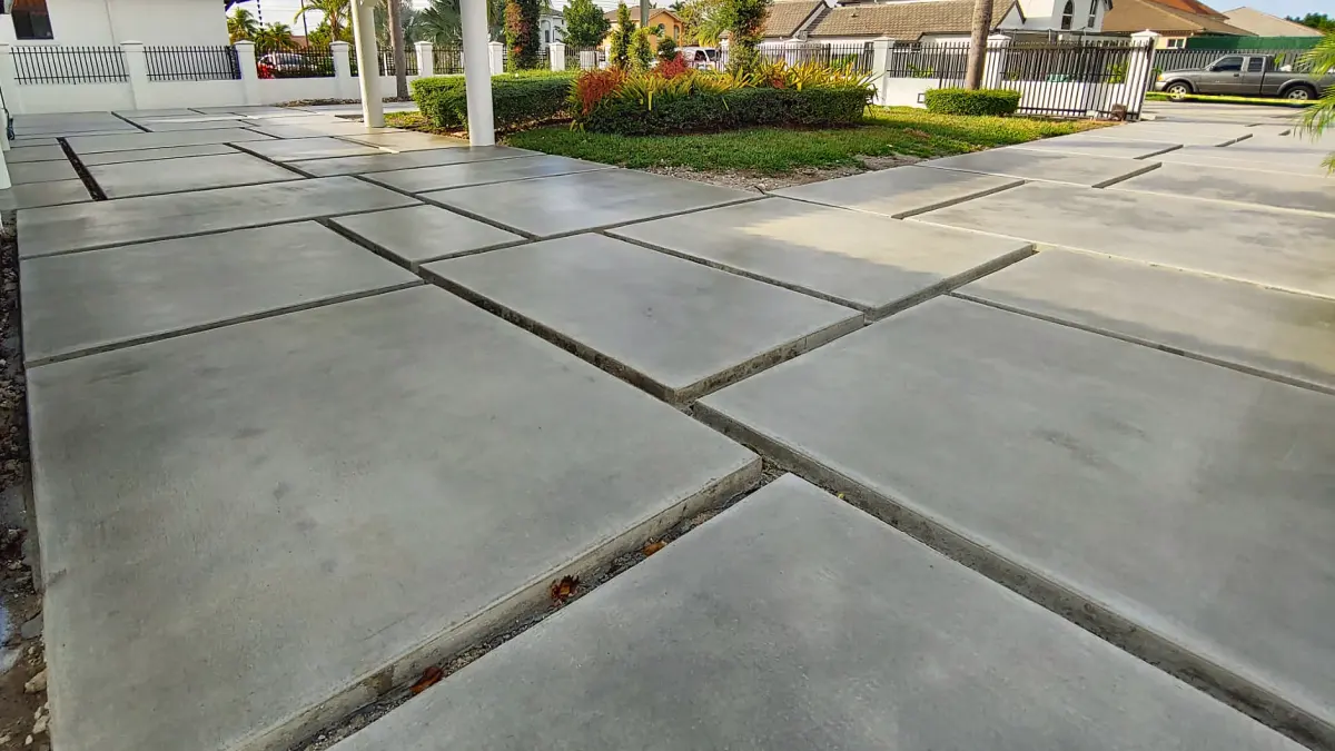 Large poured concrete slabs with clean saw-cut joints