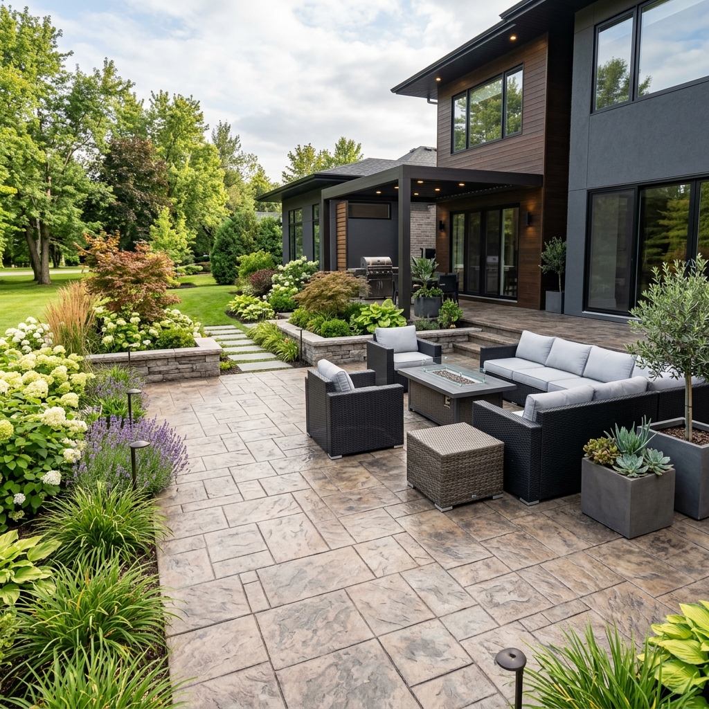 Stamped concrete patio installation